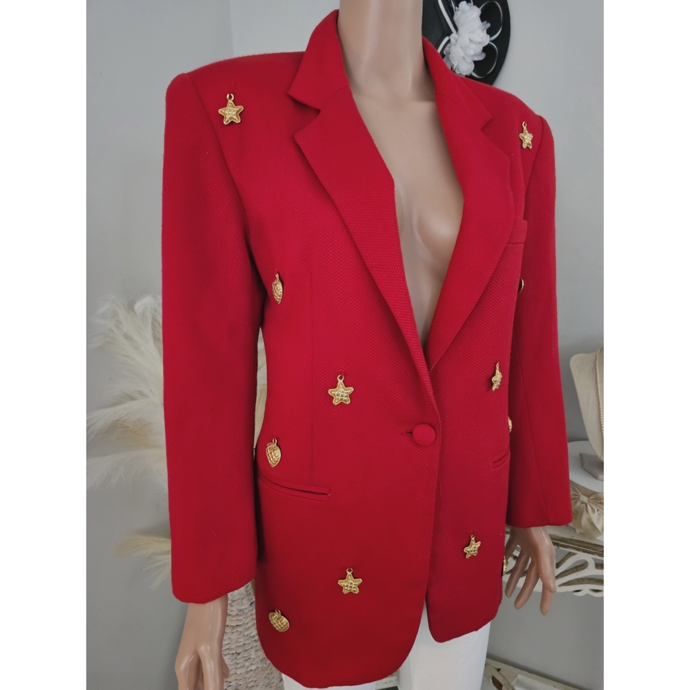 90's Vintage Veleno Dark Red Embellished Single Breasted Long Tailored Blazer